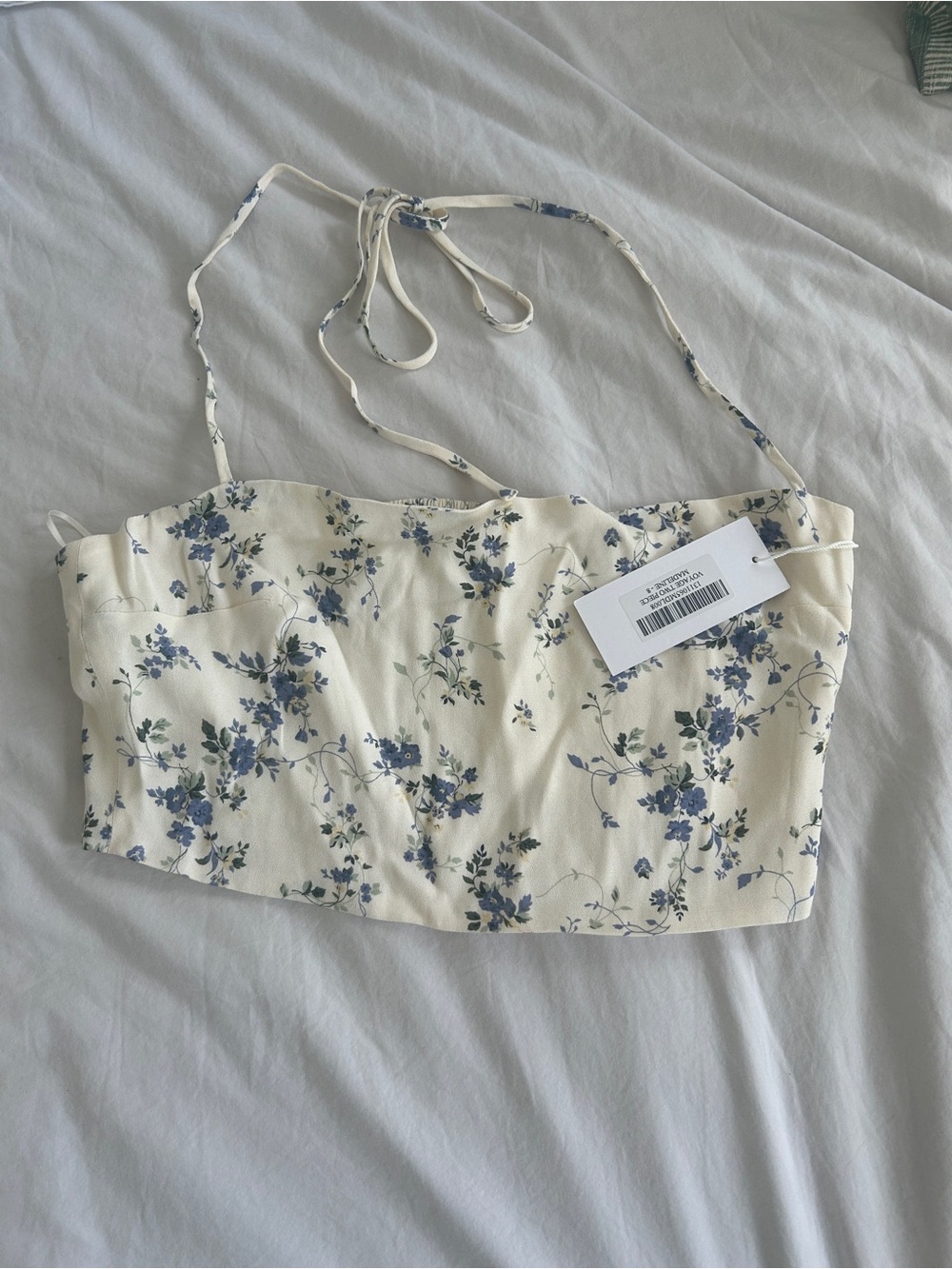 Reformation White Floral Two-Piece Skirt Set with Blue Print - Picture 8 of 12